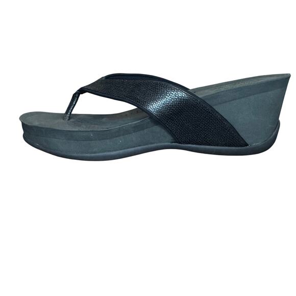 Baretraps Gammie open toe wedge size 10 black flip flops thong sandals comfort - Picture 1 of 10